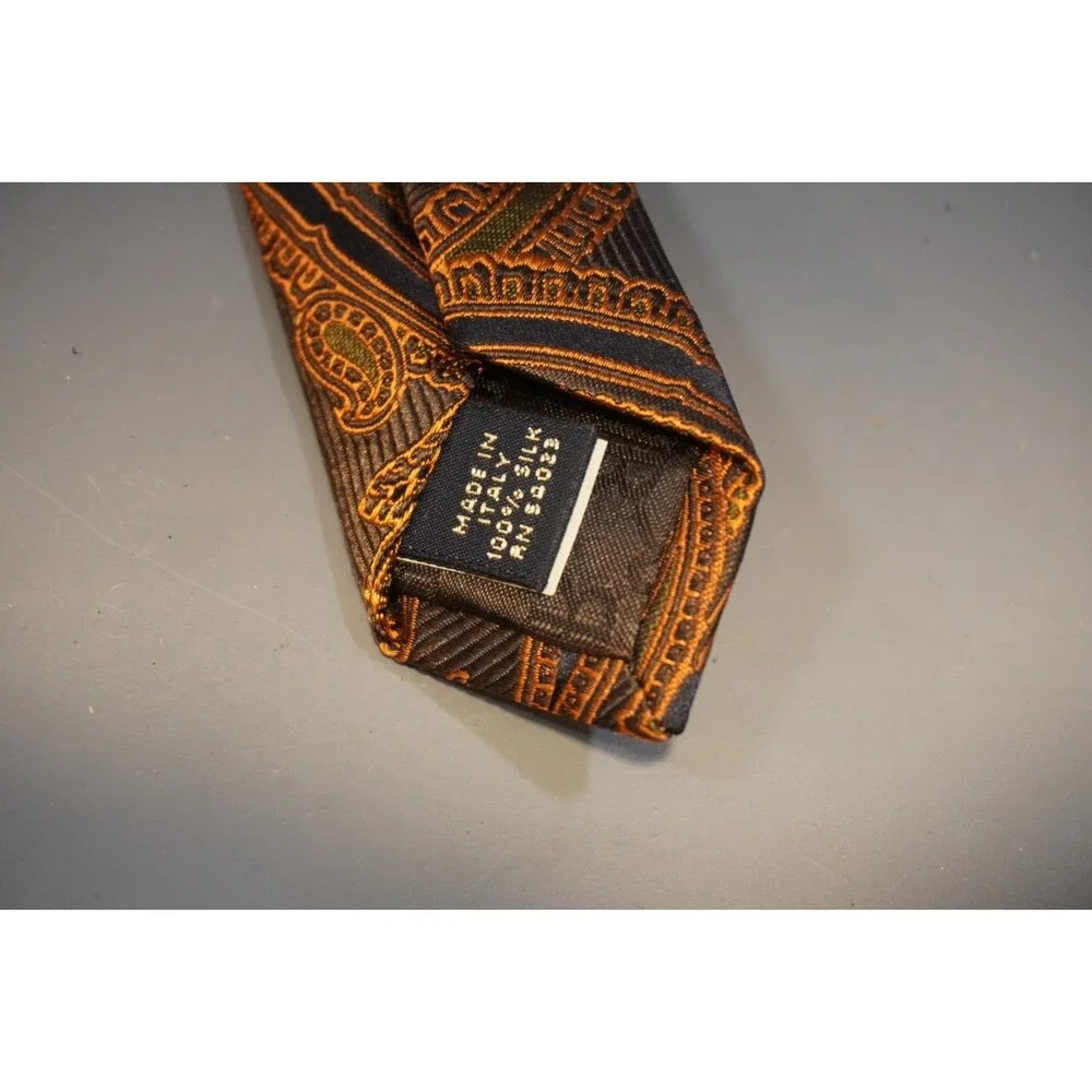 Banana Republic Men Tie 100% Silk Paisley Rust Orange Brown Copper Made in Italy